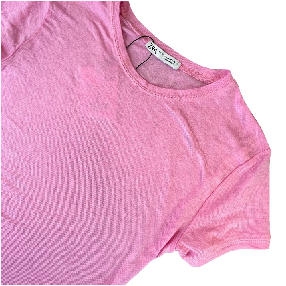 Zara Women Basic Jersey T-Shirt Pink Crew Neck Short Sleeve Size M NWT